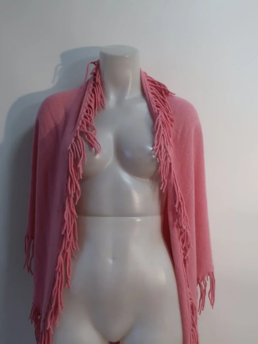 Womens Minnie Rose 100% Cashmere Pink Fringe Shawl